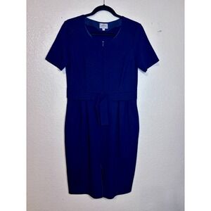 Armani Collezioni Navy Short Sleeve Belted Pencil MIDI Dress Made in Italy Sz 8